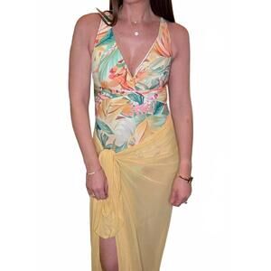 NEW SWEET KARMA floral swimsuit with yellow wrap in green